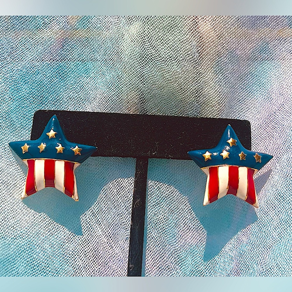 🇺🇸 USA Stars Flag earrings vintage